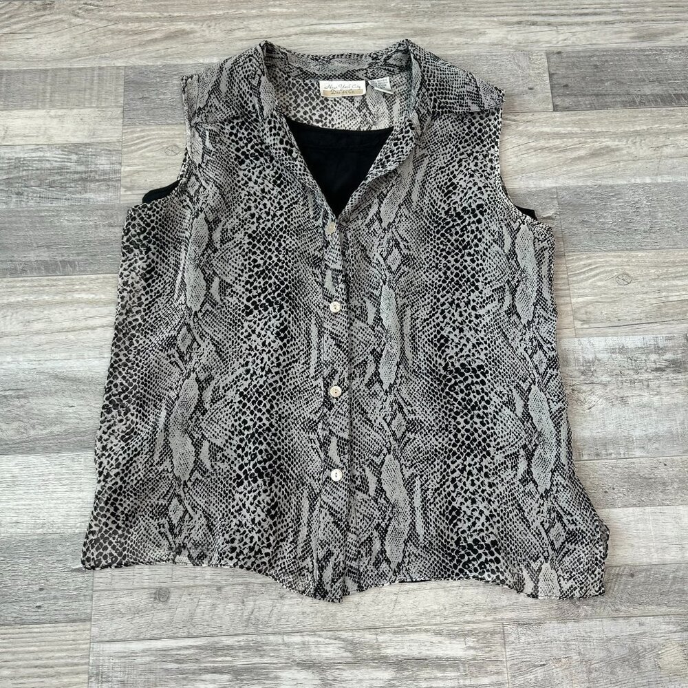 New York City Co. 100% Silk Lined Snakeskin Print Sleeveless Top Size Medium D4